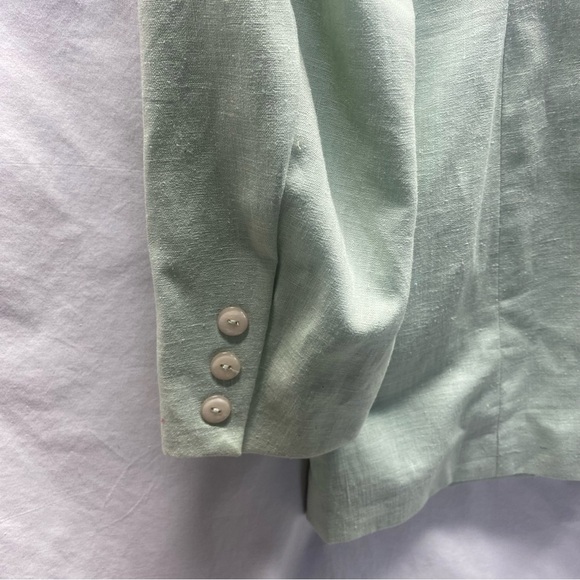 Vintage 80’s Casual Linen Longline Blazer SZ M Oversized Pastel Green - Picture 4 of 5